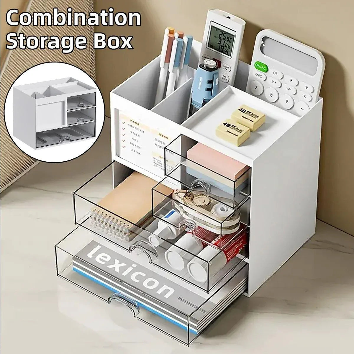 1-Piece Clear Desktop Drawer Organiser with 10 Labelling Cards