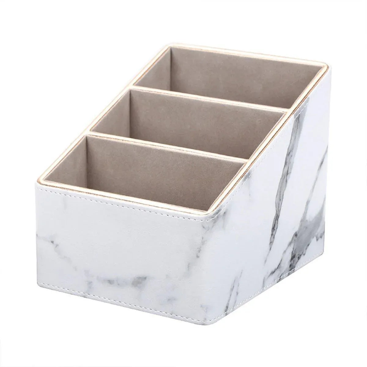 1-Piece White Marble-Pattern Three-Compartment Desktop Organiser