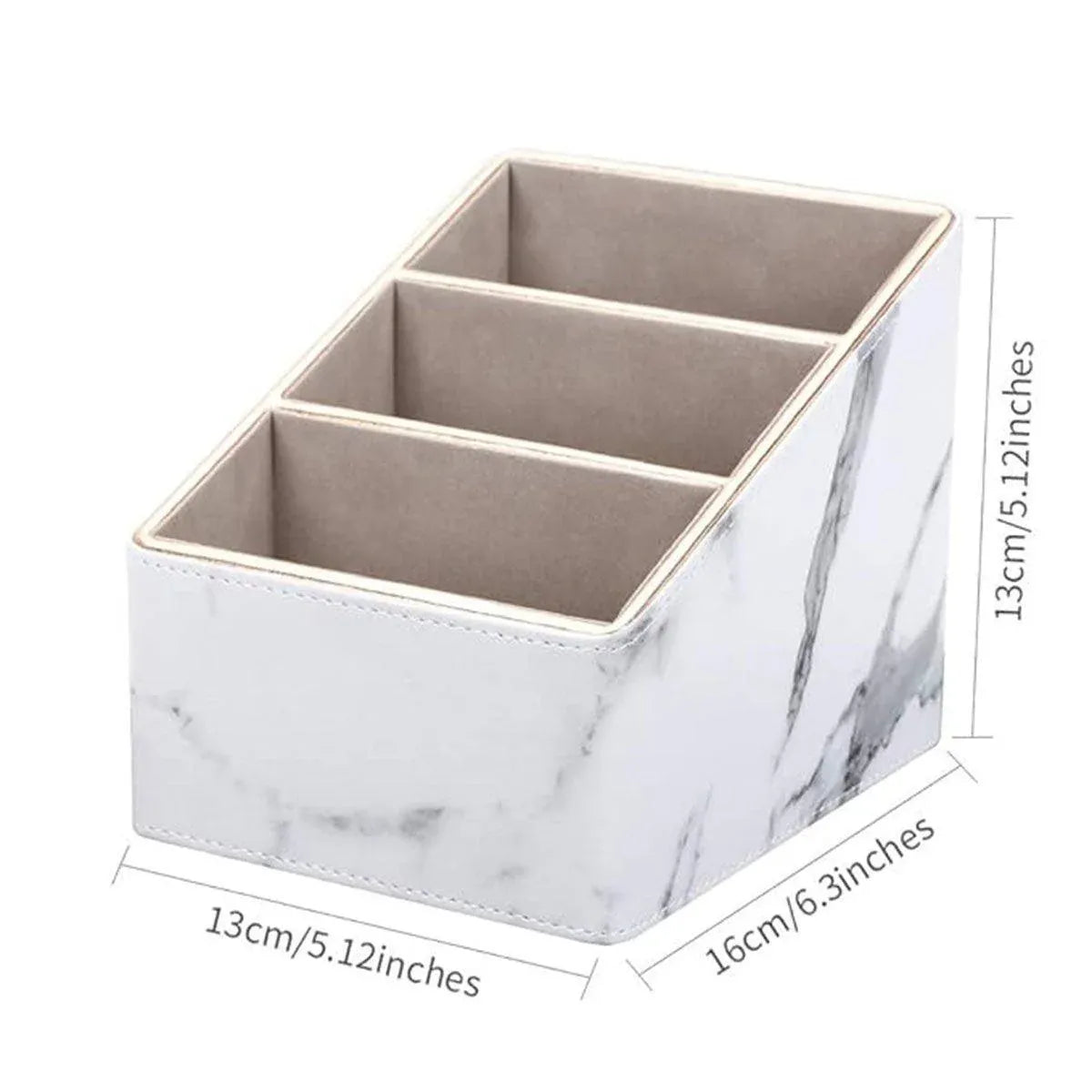 1-Piece White Marble-Pattern Three-Compartment Desktop Organiser