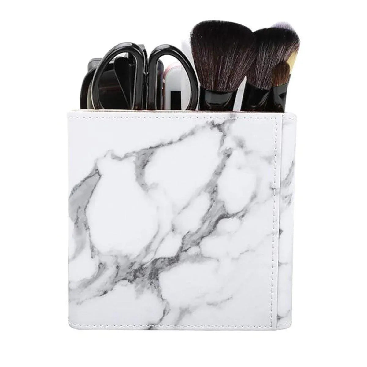 1-Piece White Marble-Pattern Three-Compartment Desktop Organiser
