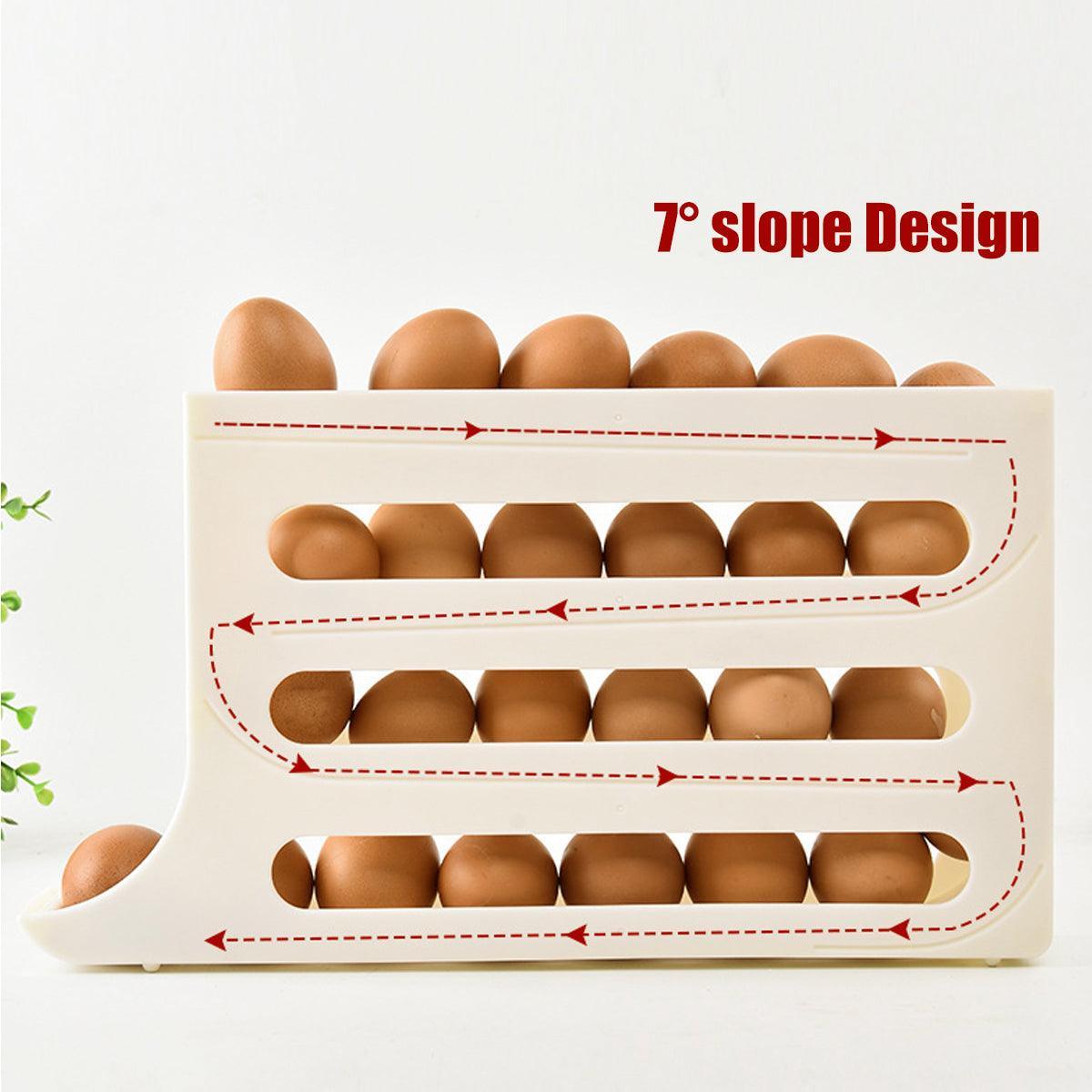 Automatic Scrolling Egg Holder 2/4-Tier Storage Box Container for Refrigerator - Cream (4-Tier)