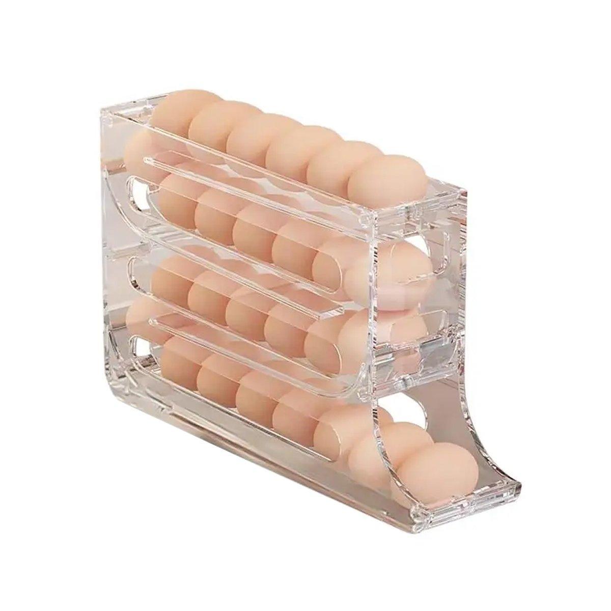 Automatic Scrolling Egg Holder 2/4-Tier Storage Box Container for Refrigerator - Grey (4-Tier)