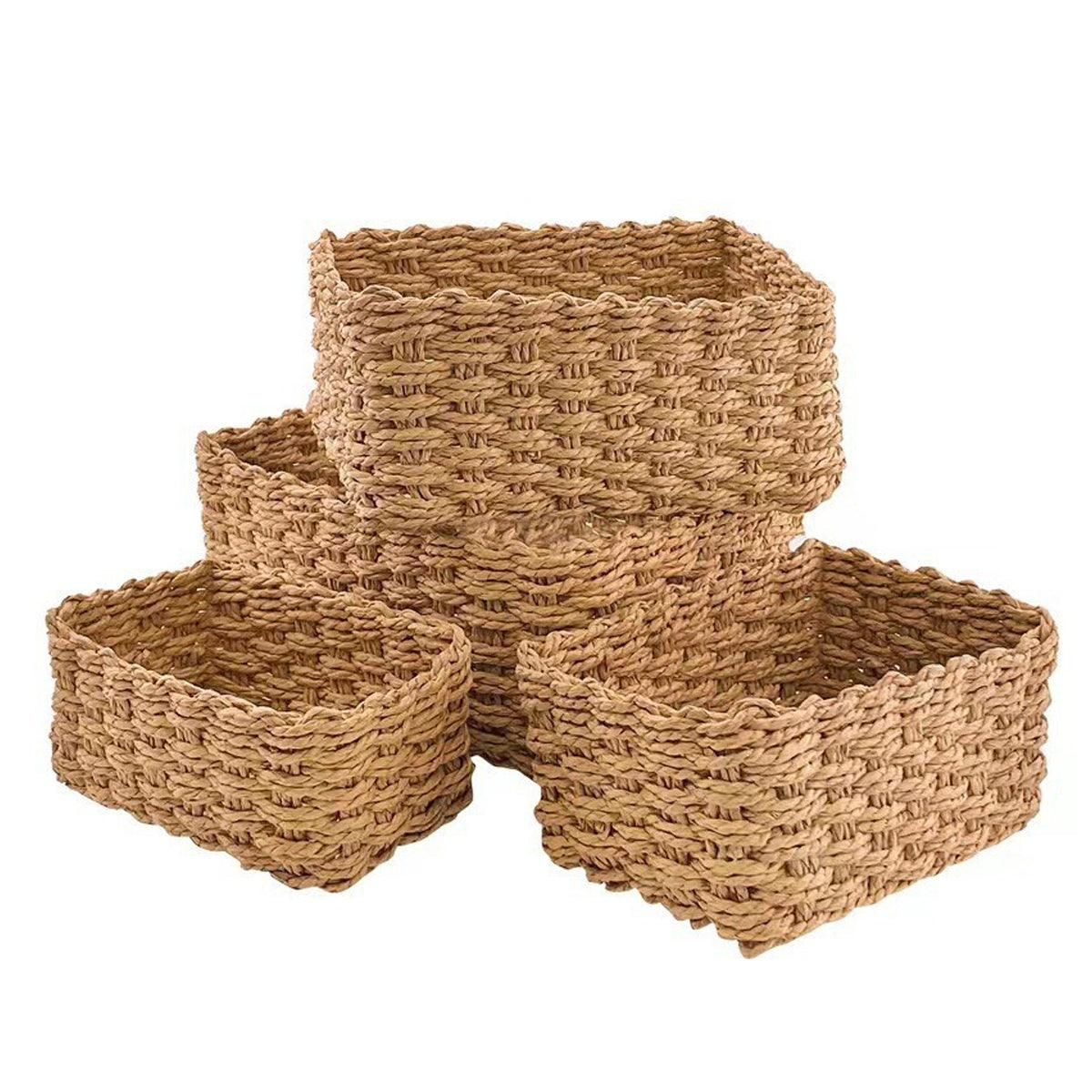 4-Piece Brown Woven Storage Basket Set