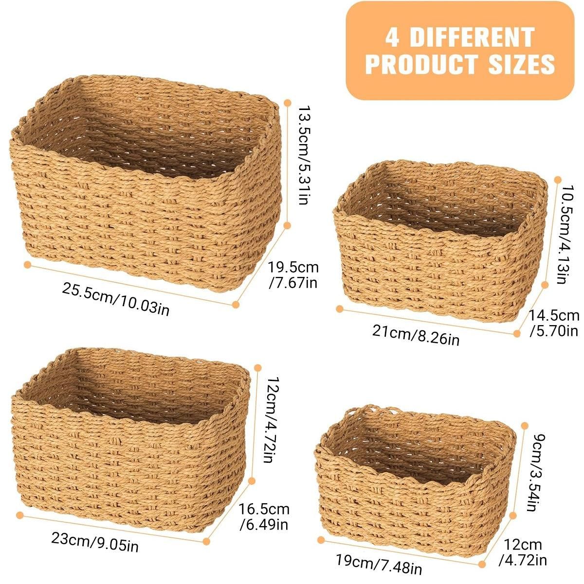 4-Piece Brown Woven Storage Basket Set