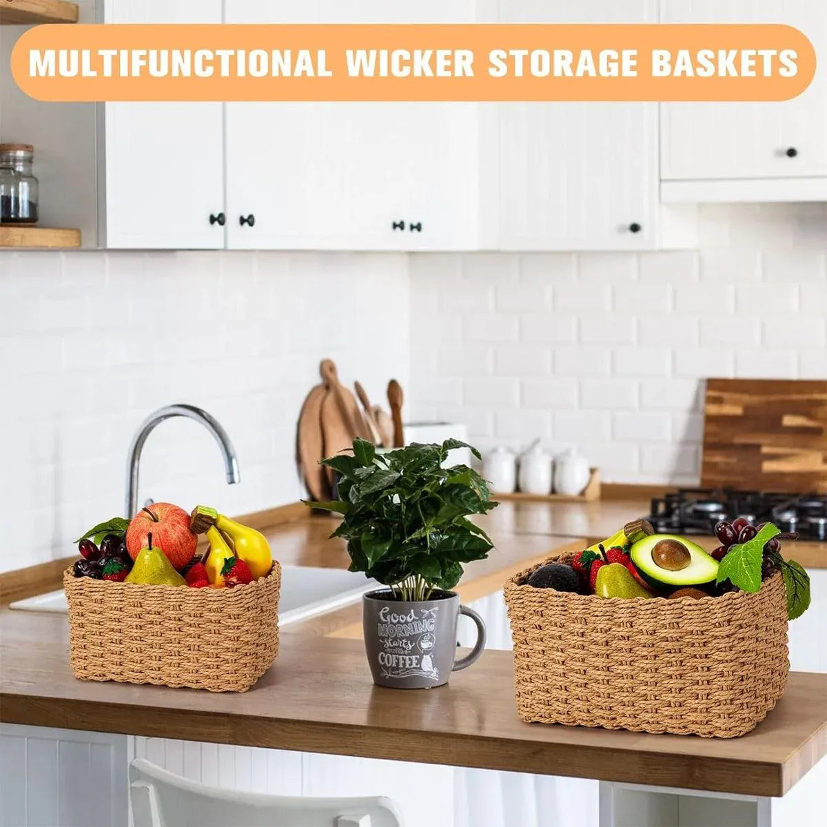4-Piece Brown Woven Storage Basket Set