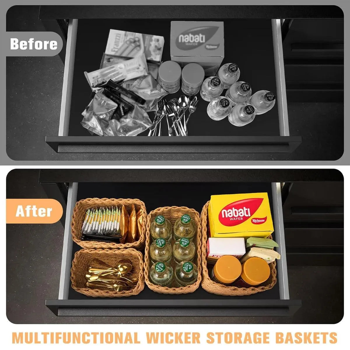 4-Piece Brown Woven Storage Basket Set
