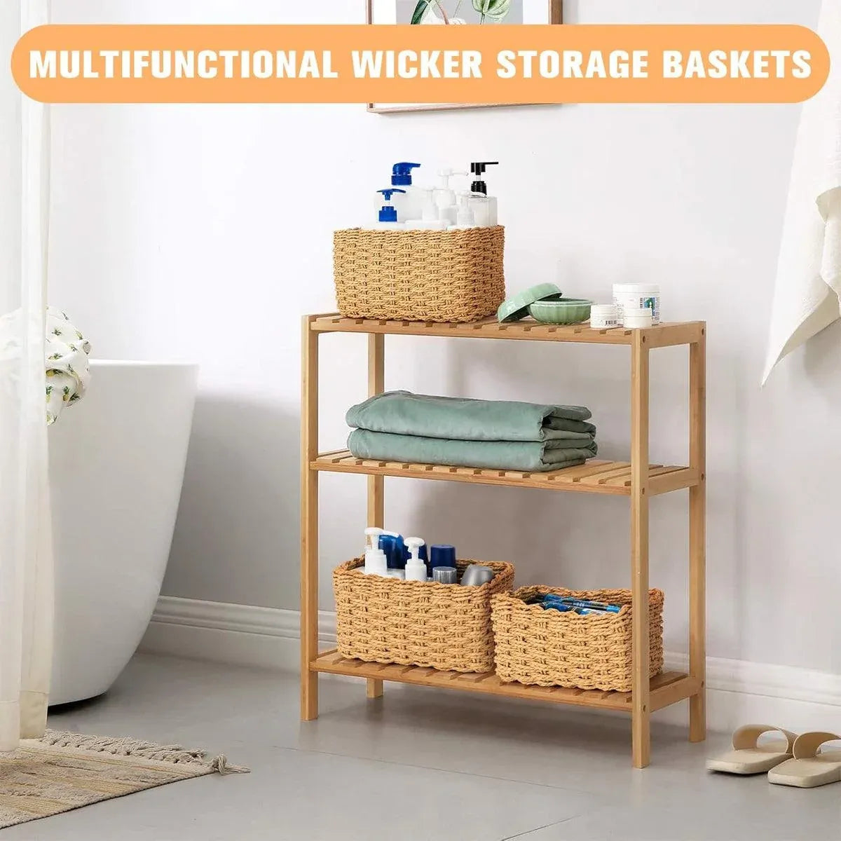 4-Piece Brown Woven Storage Basket Set
