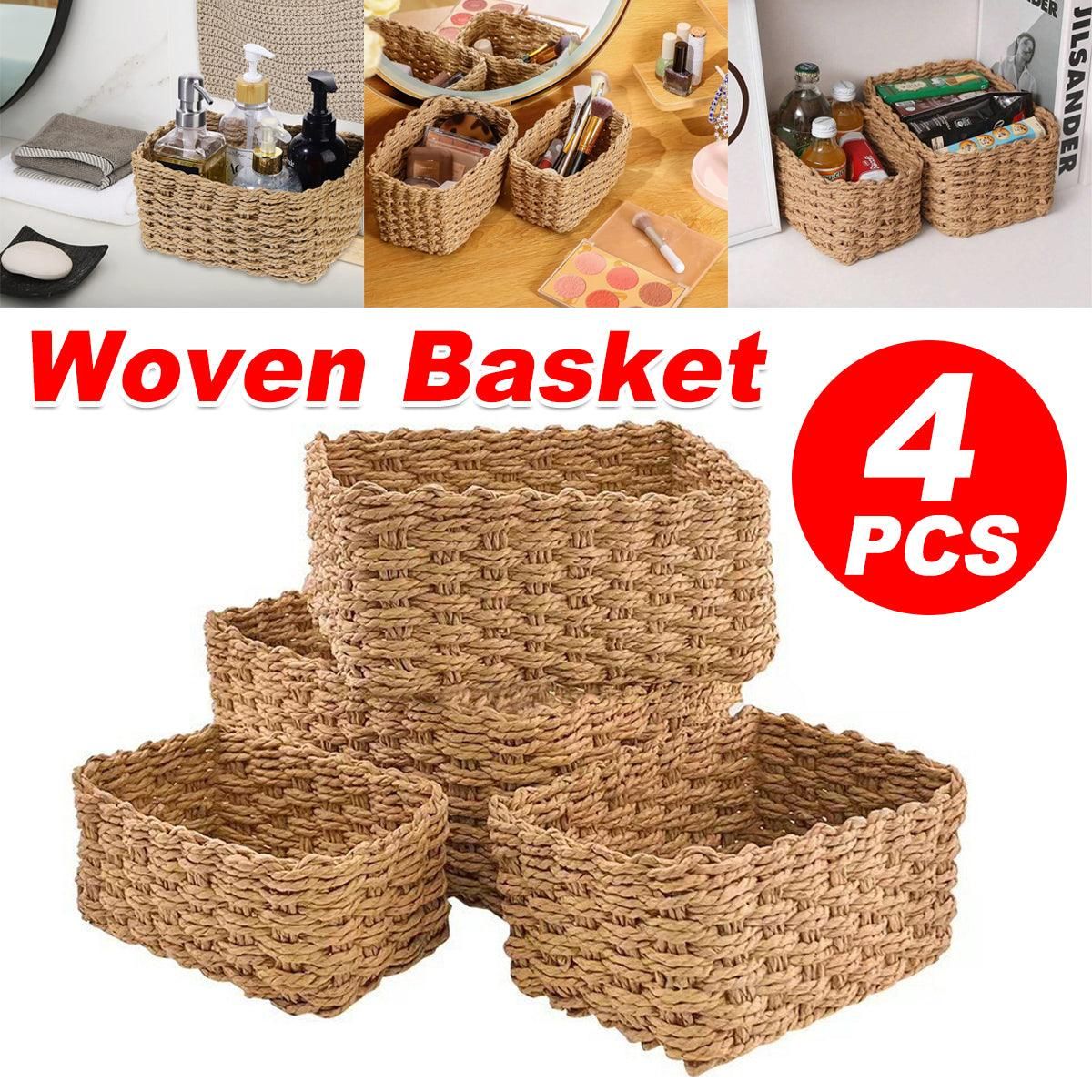 4-Piece Brown Woven Storage Basket Set