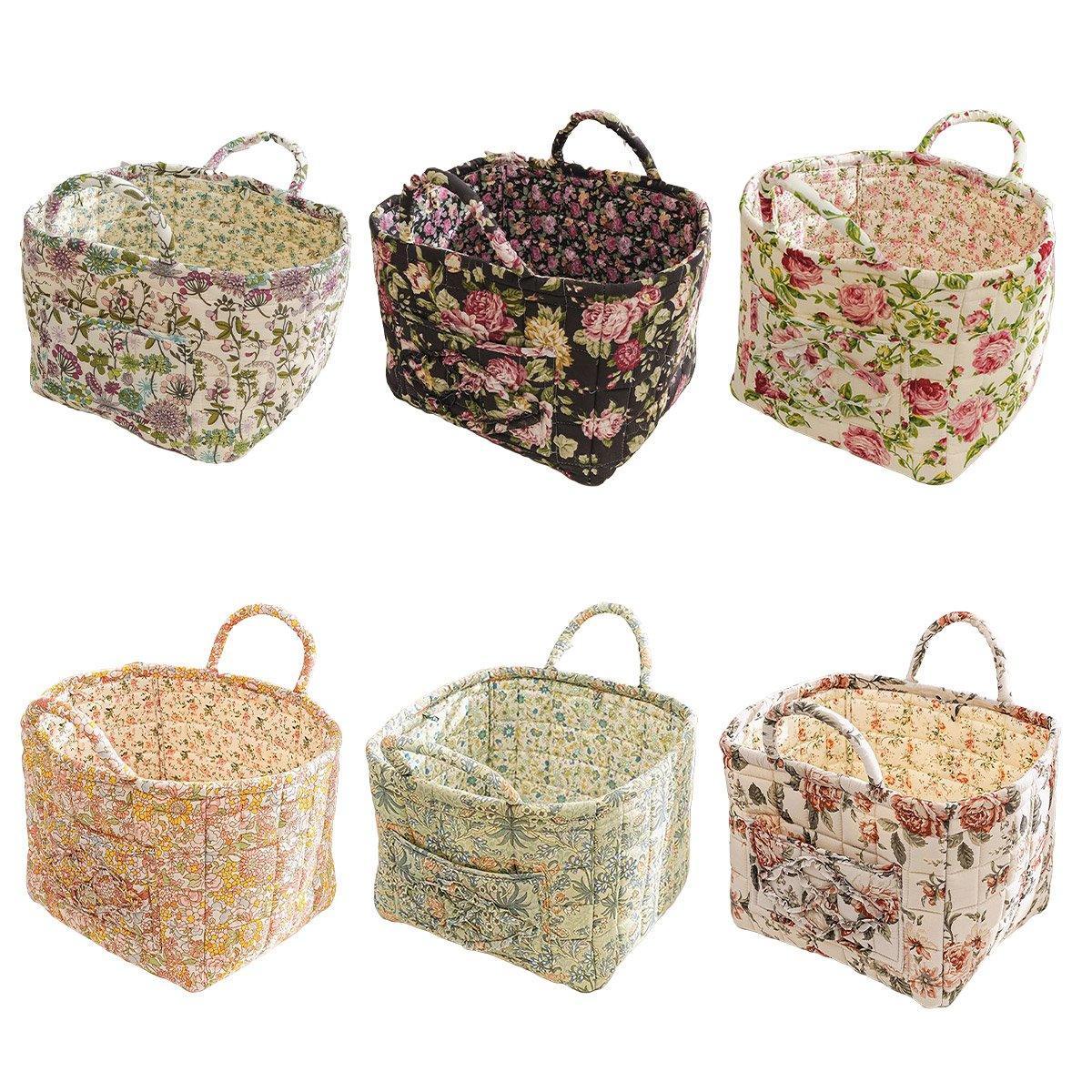 Portable Fabric Storage Basket Korean Pastoral Style Organizer for Home Sundries - Floral2