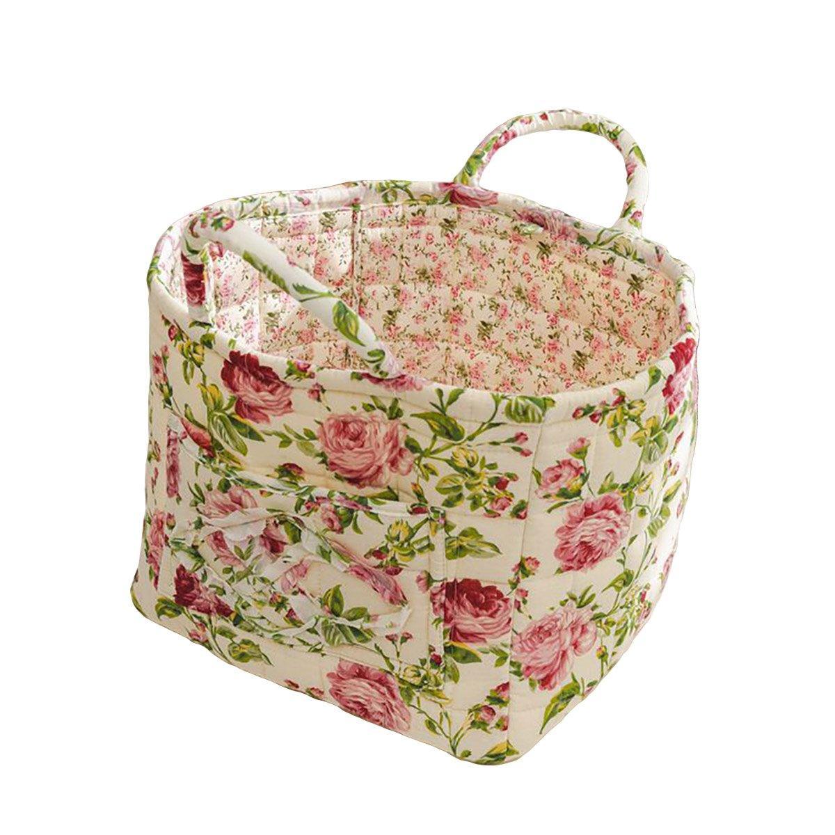 Portable Fabric Storage Basket Korean Pastoral Style Organizer for Home Sundries - Floral2