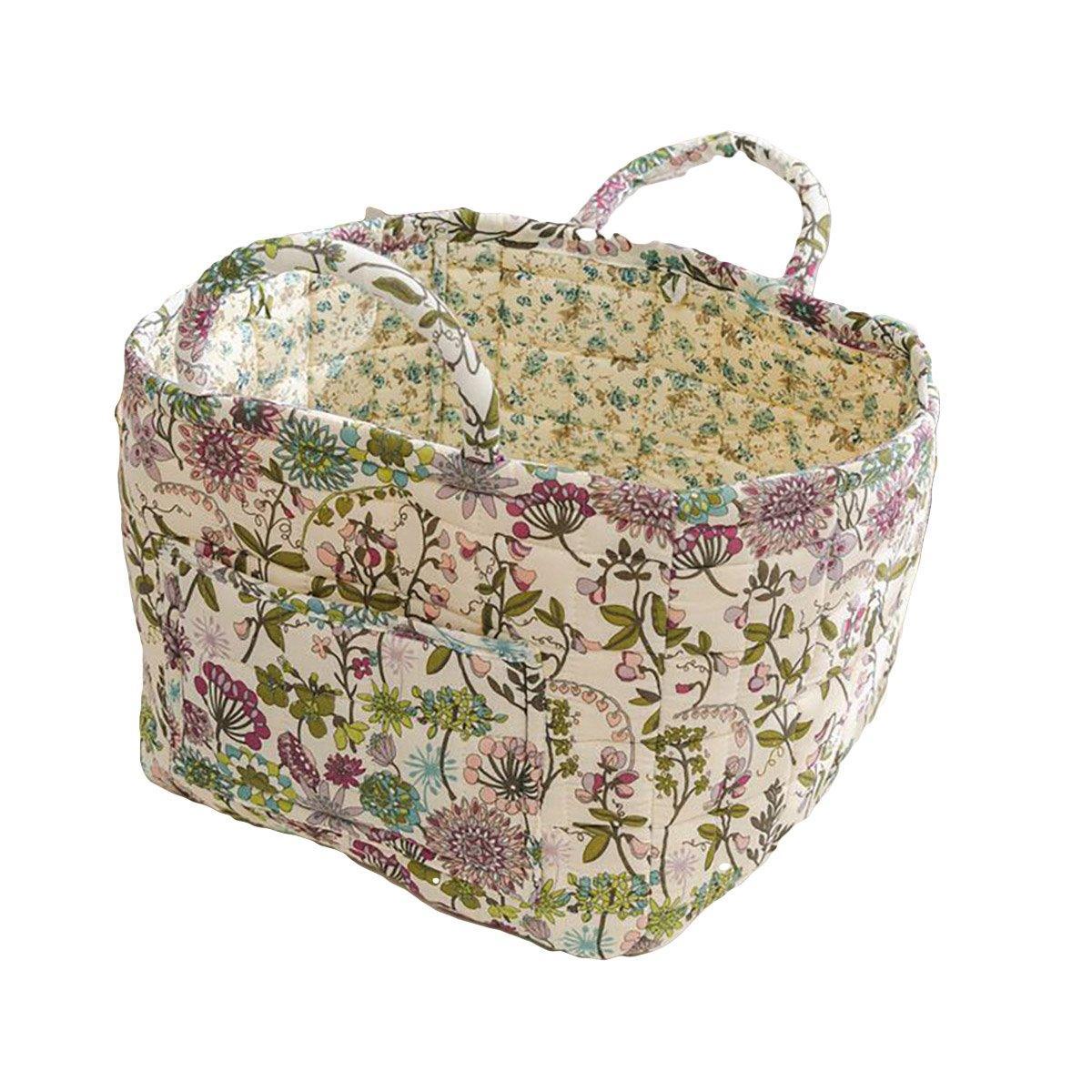 Portable Fabric Storage Basket Korean Pastoral Style Organizer for Home Sundries - Floral4