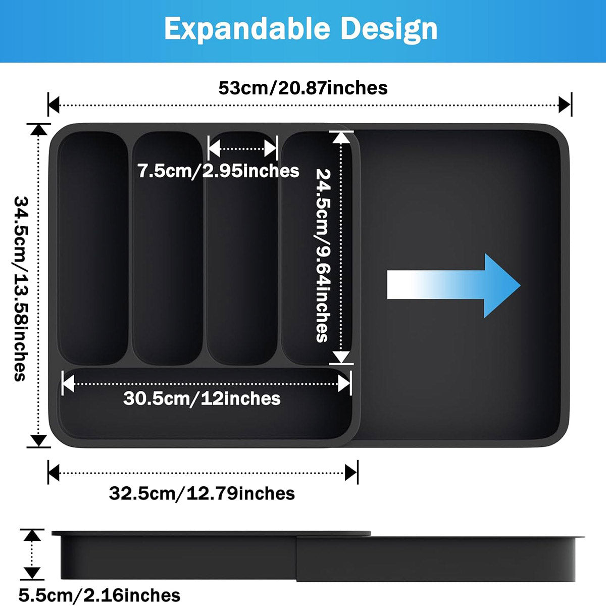 Expandable Cutlery Drawer Organizer Adjustable 6 Slot Kitchen Utensil Tray - Grey