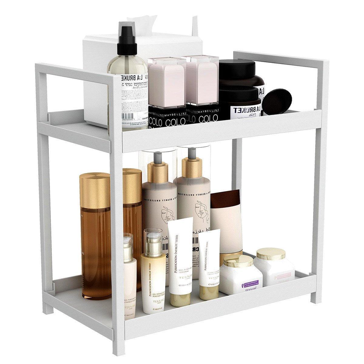 Multi-layer Cosmetic Storage Rack Desktop Organizer for Bathroom Dormitory Use - White