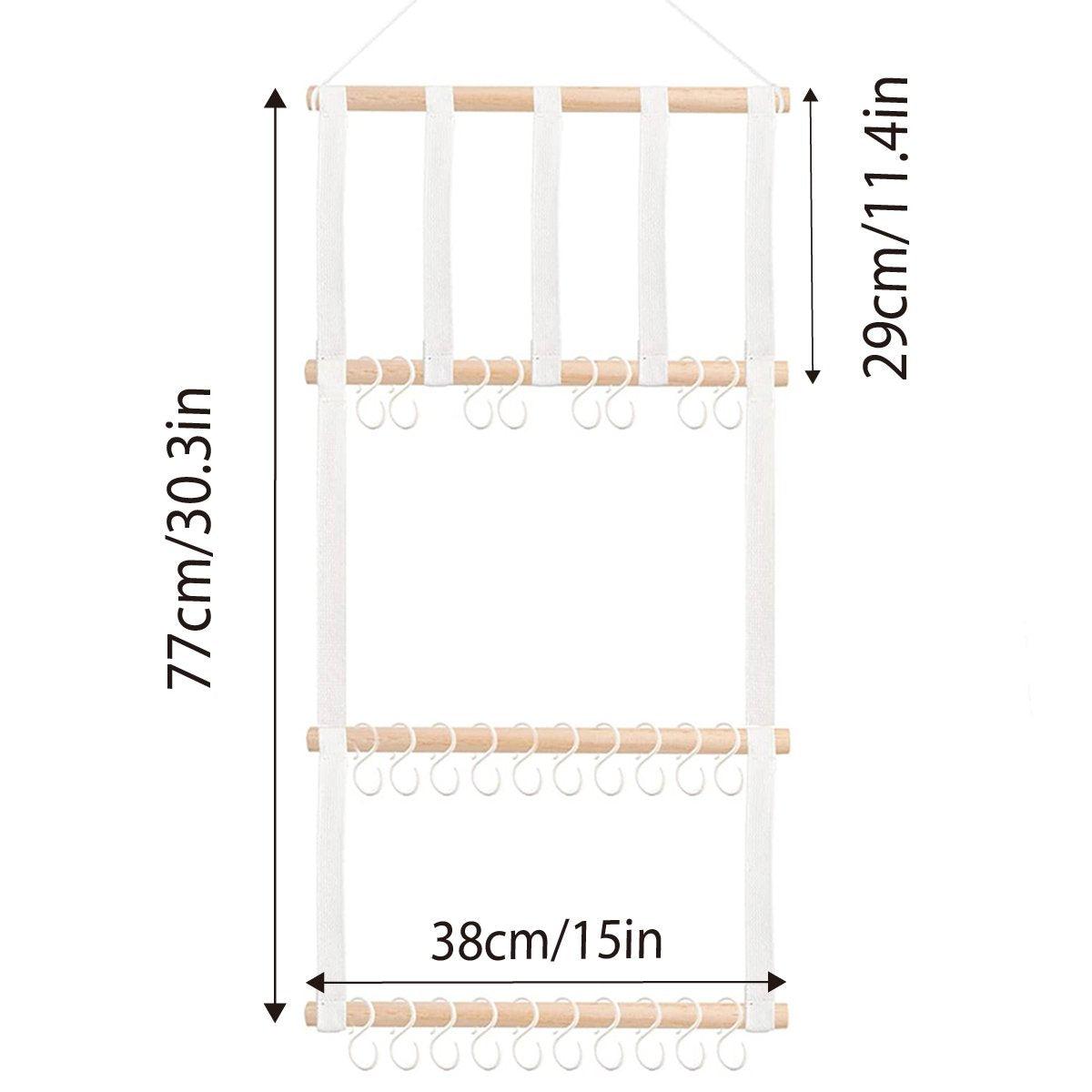 4 Tier Wooden Hair Clip Organizer Hanging Rack for Hair Clips and Ties Storage