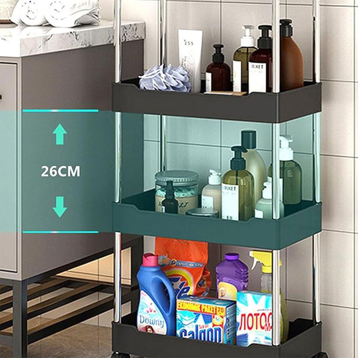 Multi Layer Rolling Storage Cart Kitchen Bathroom Organizer Shelf with Wheels - 3-Black