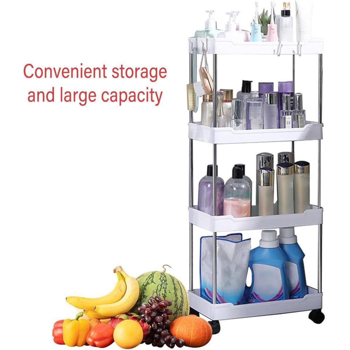 Multi Layer Rolling Storage Cart Kitchen Bathroom Organizer Shelf with Wheels - 4-White