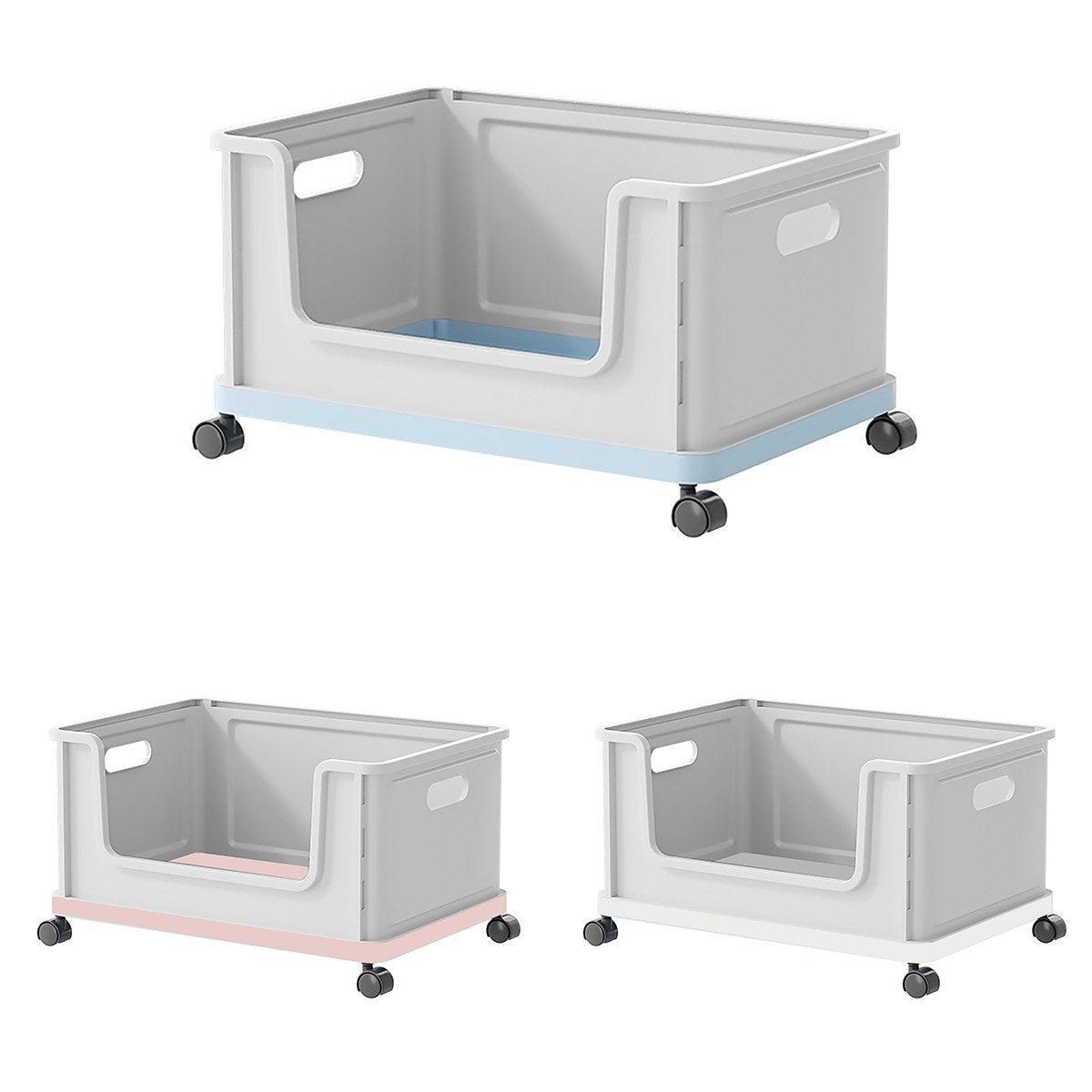 Under Desk Book Storage Box with Wheels Movable Classroom Student Organiser Rack - White