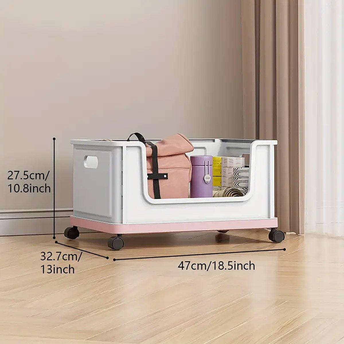 Under Desk Book Storage Box with Wheels Movable Classroom Student Organiser Rack - White