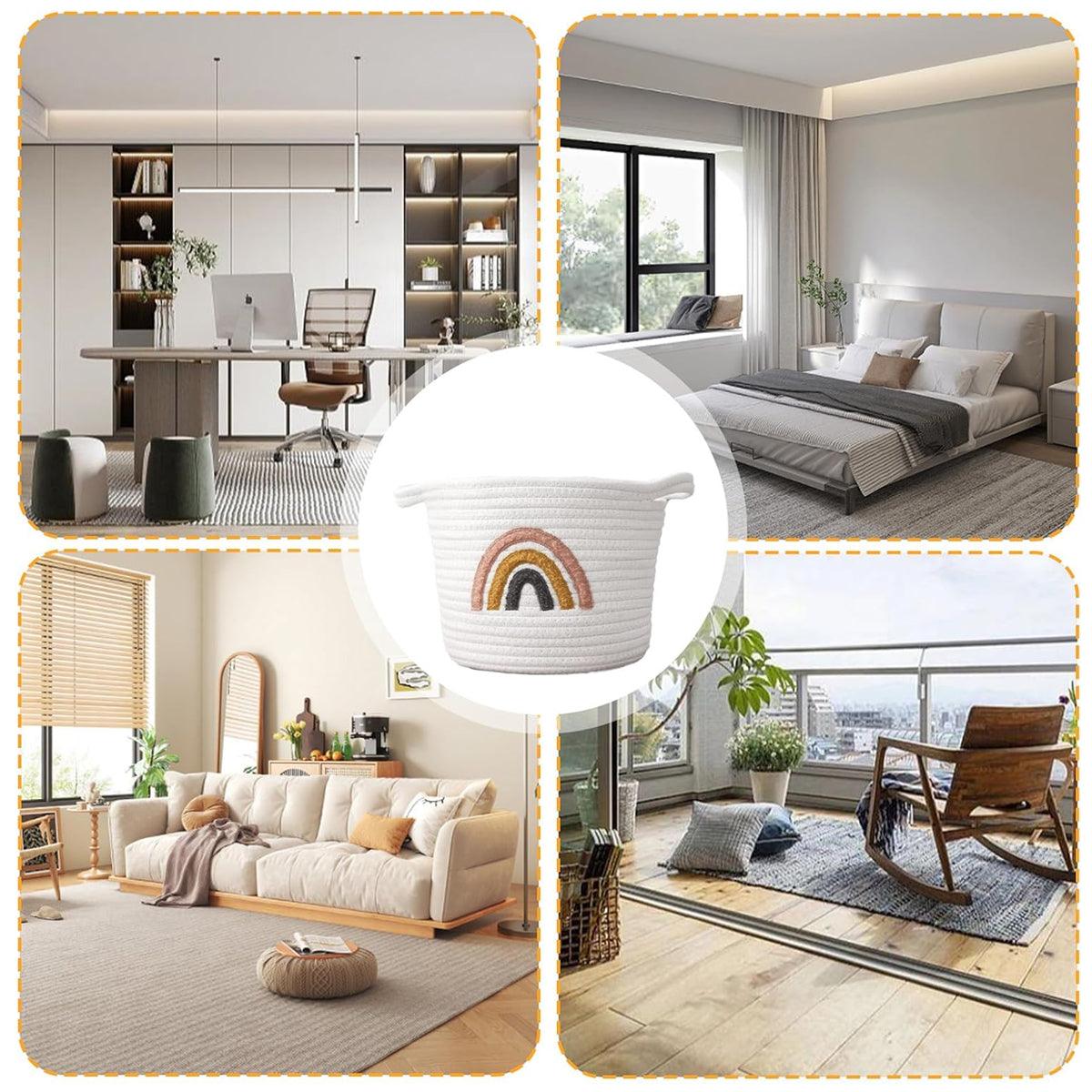 Rainbow Cotton Rope Storage Basket Handheld Desktop Organizer Large Basket