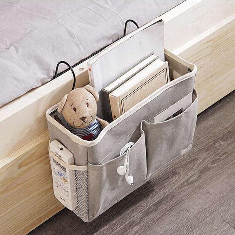 Hanging Bedside Storage Caddy with Pockets for Bunk Bed Dorm Couch Organizing - Pink