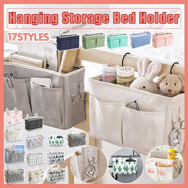 Hanging Bedside Storage Caddy with Pockets for Bunk Bed Dorm Couch Organizing - Grey