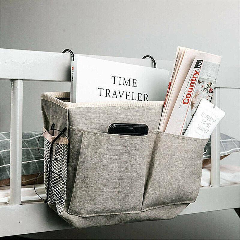 Hanging Bedside Storage Caddy with Pockets for Bunk Bed Dorm Couch Organizing - Grey