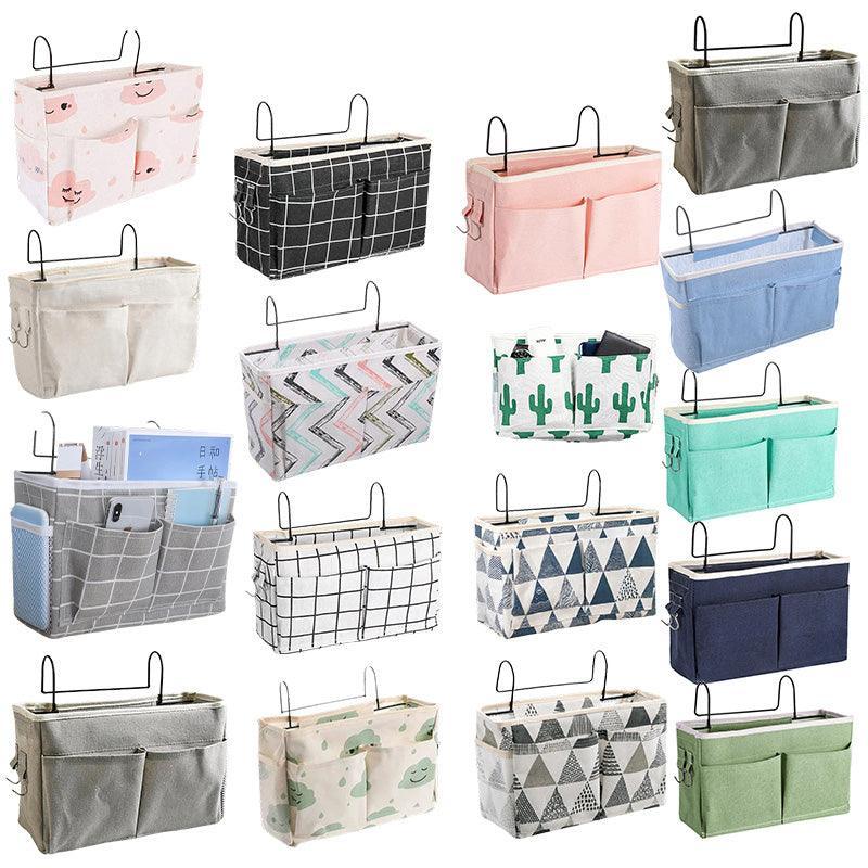 Hanging Bedside Storage Caddy with Pockets for Bunk Bed Dorm Couch Organizing - Light Pink