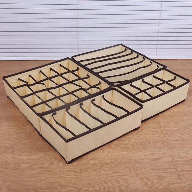 Drawer Organizer Set Foldable Storage Box Divider for Bra Underwear Closet 4pcs - Grey