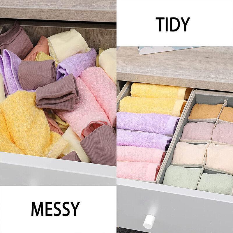 Drawer Organizer Set Foldable Storage Box Divider for Bra Underwear Closet 4pcs - Grey