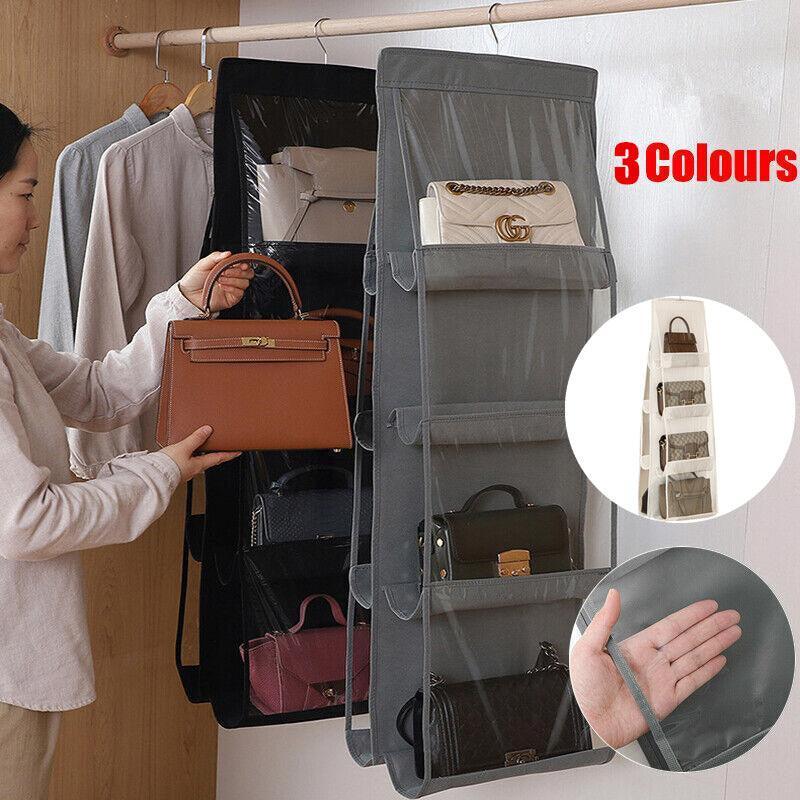 8 Pocket Double-sided Bag Handbag Storage Holder Hanging Organizer Shelf - Black