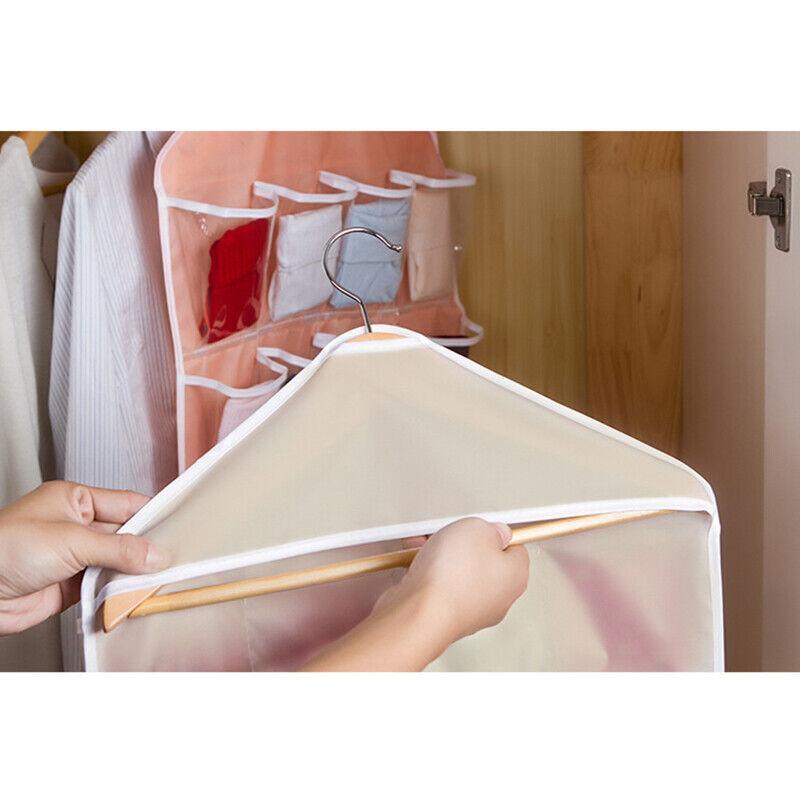 16 Pockets Hanging Wardrobe Storage Organizer Bag for Socks and Underwear - Pink