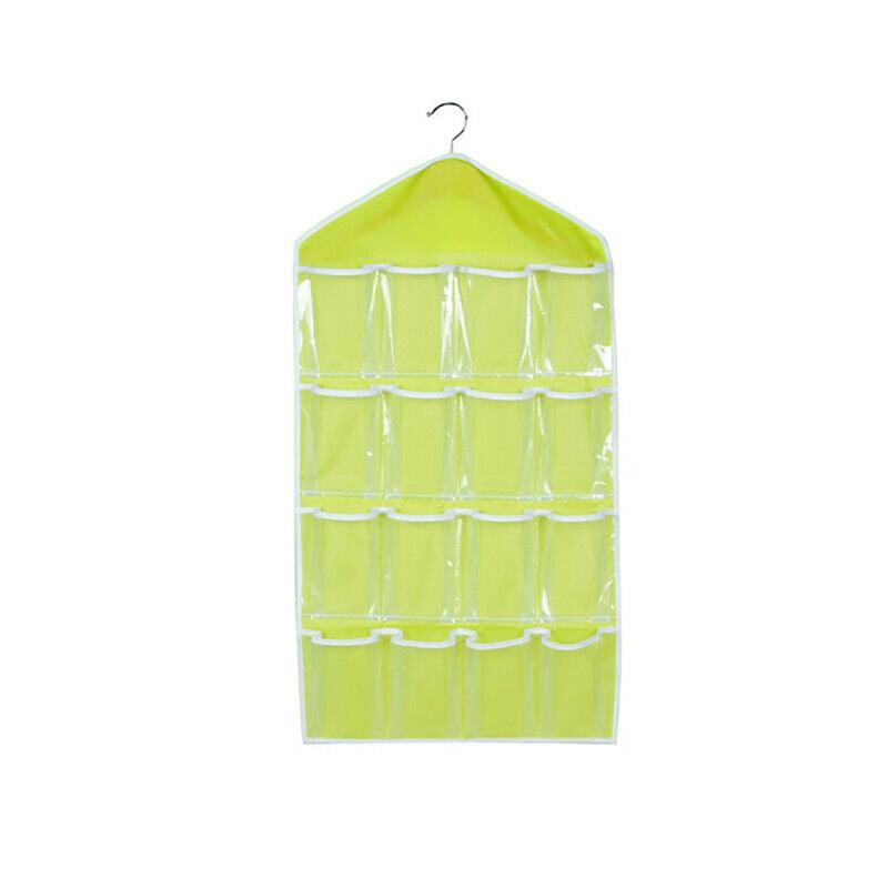16 Pockets Hanging Wardrobe Storage Organizer Bag for Socks and Underwear - Pink