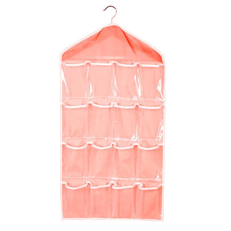 16 Pockets Hanging Wardrobe Storage Organizer Bag for Socks and Underwear - Pink