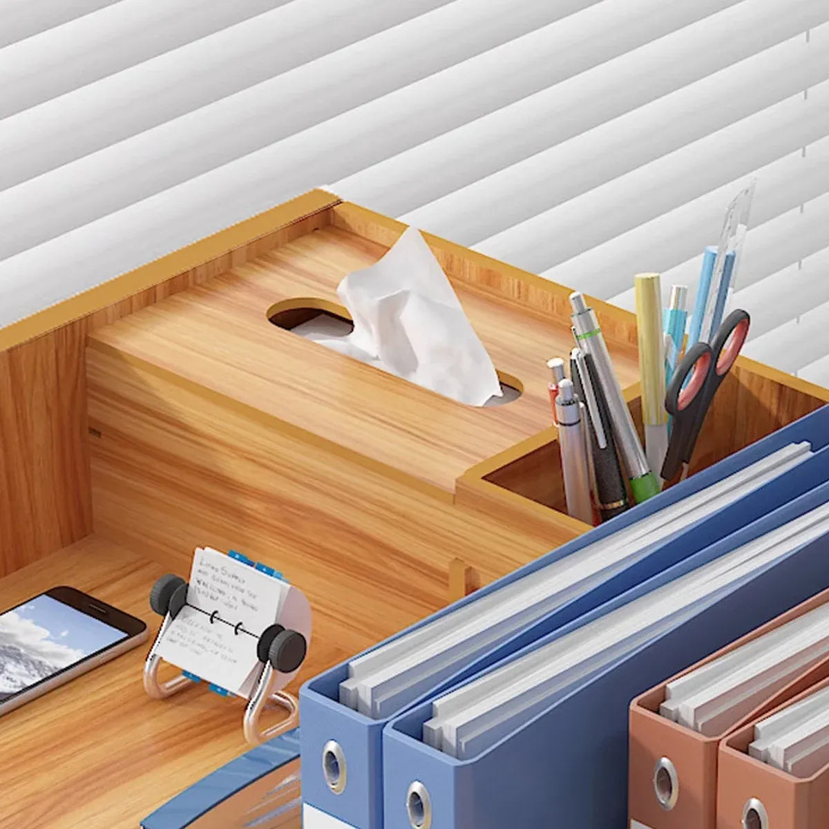 Wooden Desktop Storage Box with Locking Drawer Space Saving for Home Office Use - White