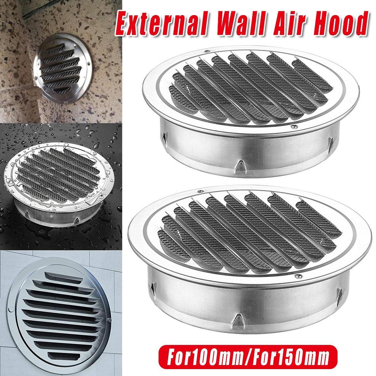 Stainless Steel Exhaust Fan Vent Outlet Flat Hood for Bathroom Kitchen Outlet - 150mm