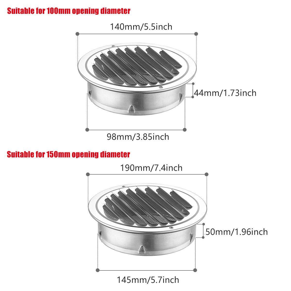 Stainless Steel Exhaust Fan Vent Outlet Flat Hood for Bathroom Kitchen Outlet - 150mm