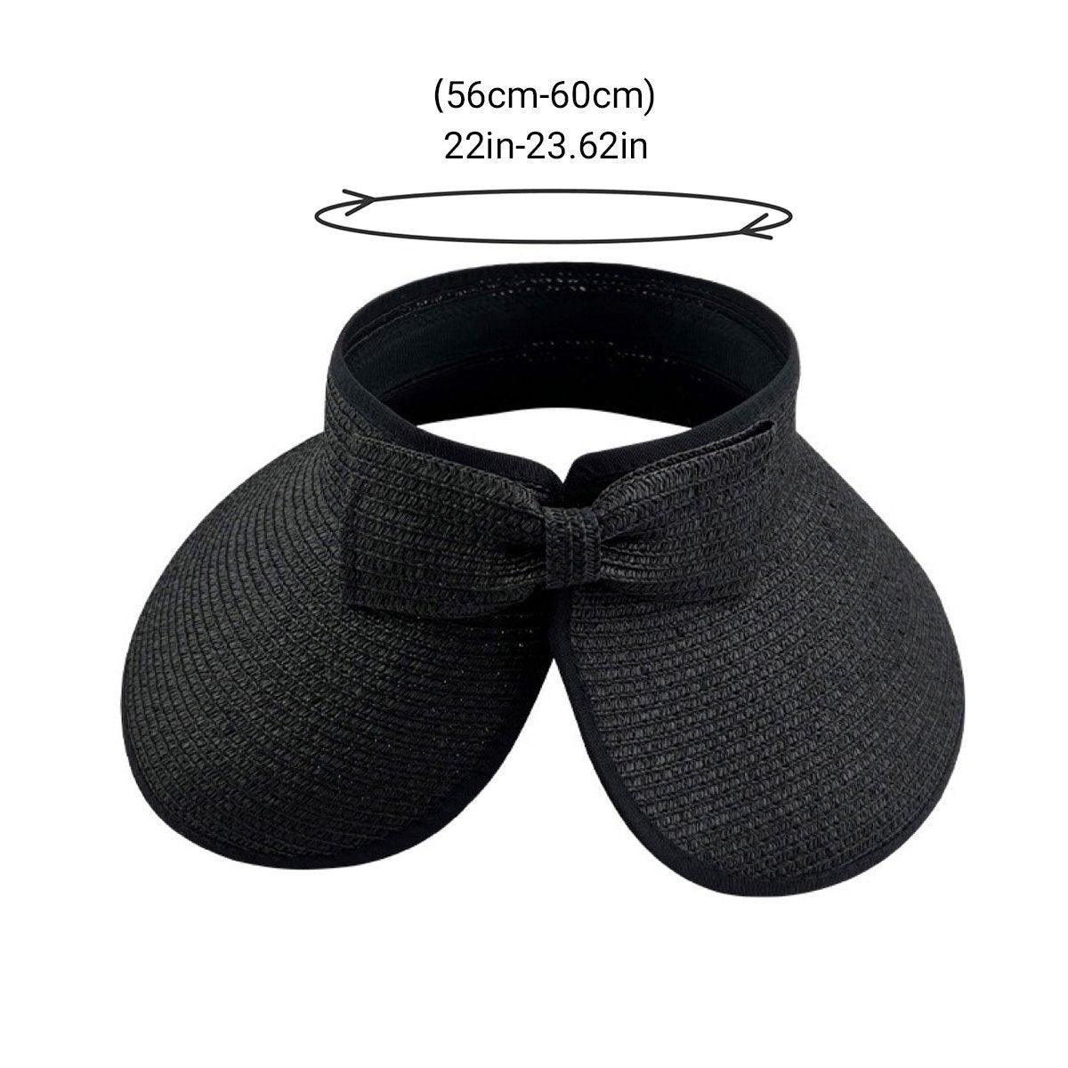 Women Roll Up Sun Visor Wide Brim Straw Hat Summer Foldable UV Protection Cap - Dark Brown