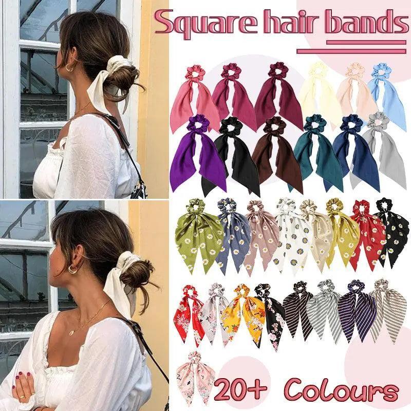 Chiffon Ponytail Scarf Bow Elastic Hair Rope Tie Scrunchies Ribbon Hair Bands - Rose Red