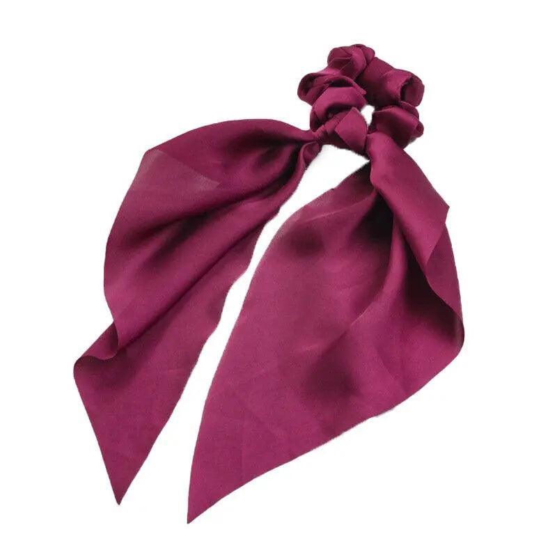 Chiffon Ponytail Scarf Bow Elastic Hair Rope Tie Scrunchies Ribbon Hair Bands - Rose Red