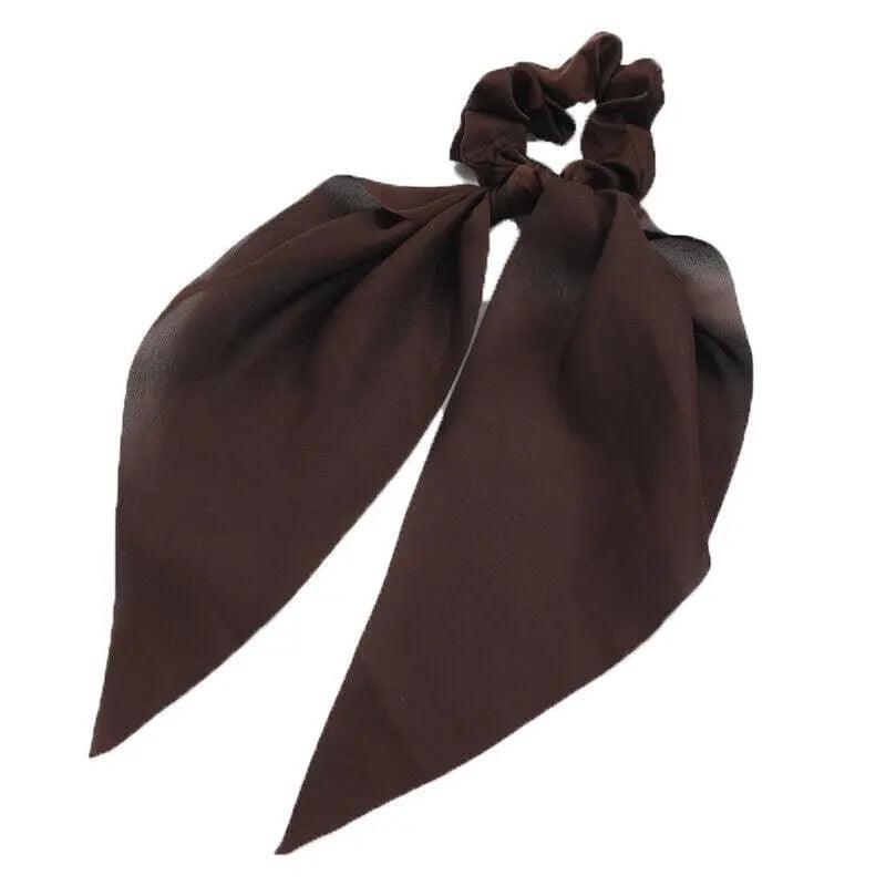 Chiffon Ponytail Scarf Bow Elastic Hair Rope Tie Scrunchies Ribbon Hair Bands - Black