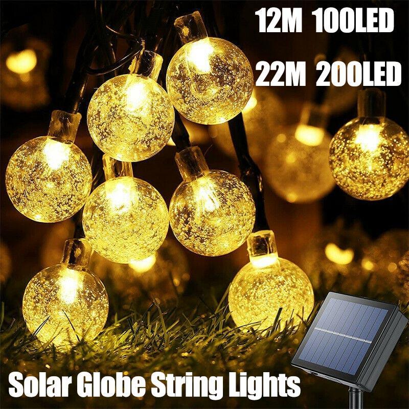 100/200Led Solar Globe String Lights Fairy Festoon Outdoor Party Decor - 22M 200LED