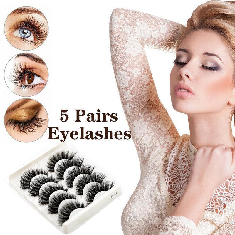 5 Pairs 3D Thick Mink Fake False Eyelashes Natural Long Wispy Makeup Lashes Au - 3D-47