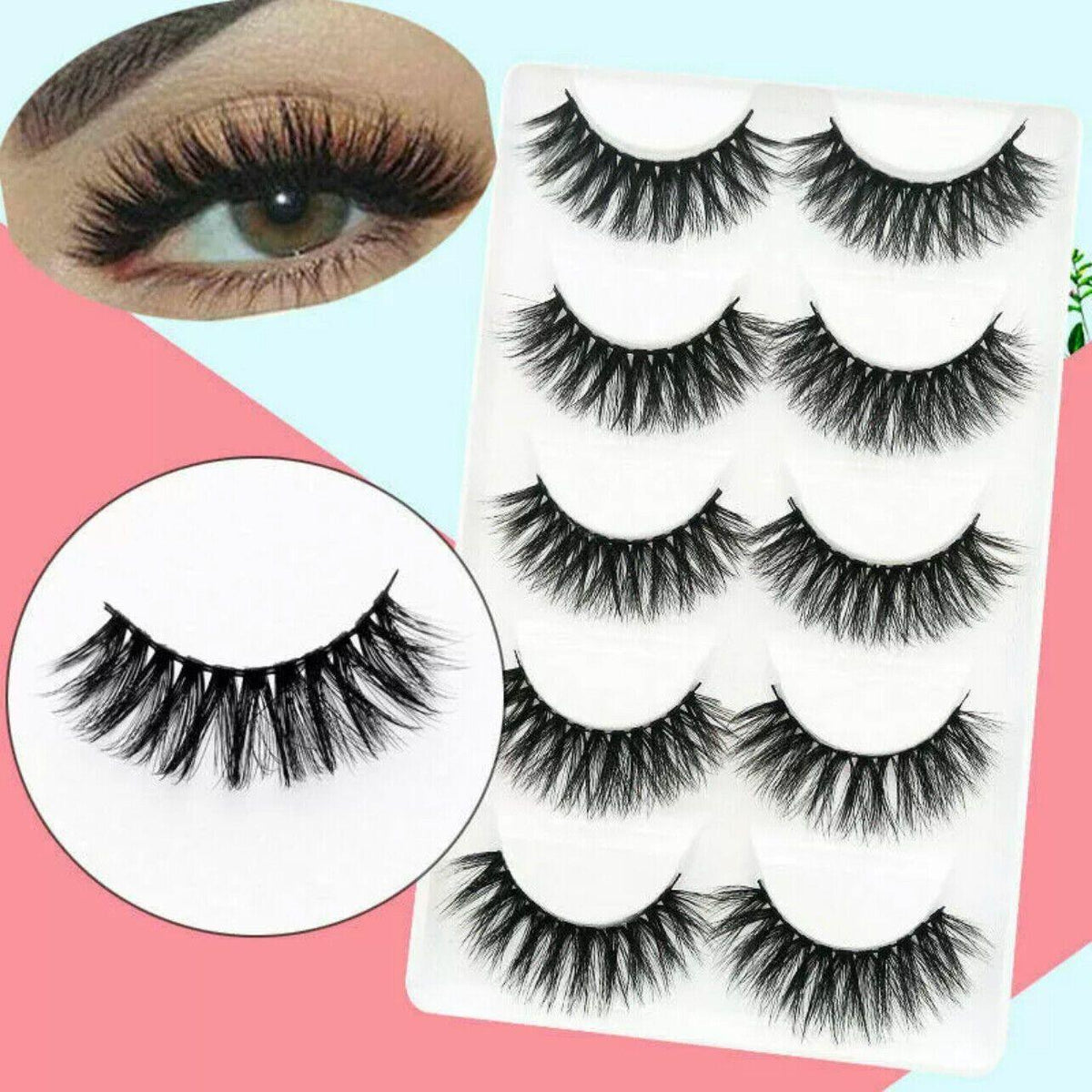 5 Pairs 3D Thick Mink Fake False Eyelashes Natural Long Wispy Makeup Lashes Au - 3D-47