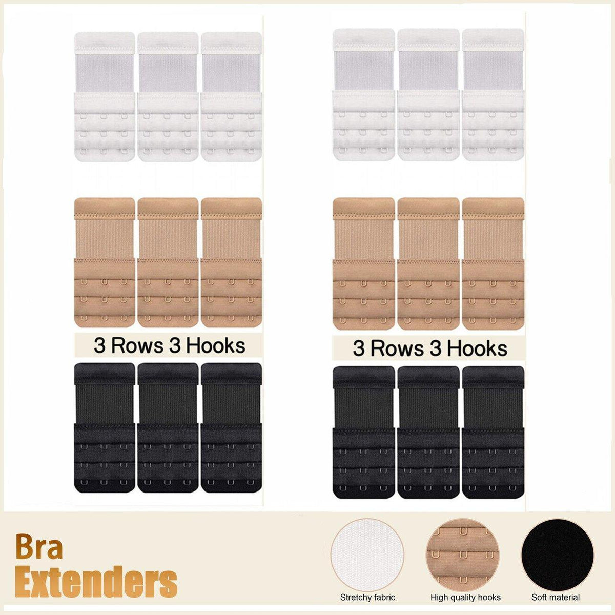 Maternity Strap Clip On Bra Extender Extension 3 Hooks Ladies Plus Size - Black