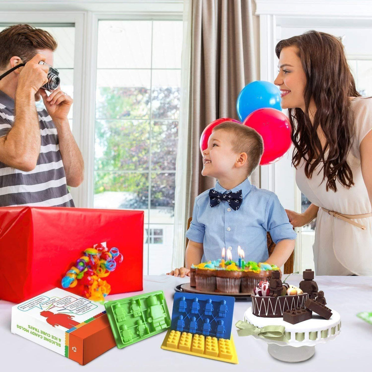 Brick Figure Man Silicone Mold Chocolate Block Cake Mould Ice Cube Tray - Red-Square