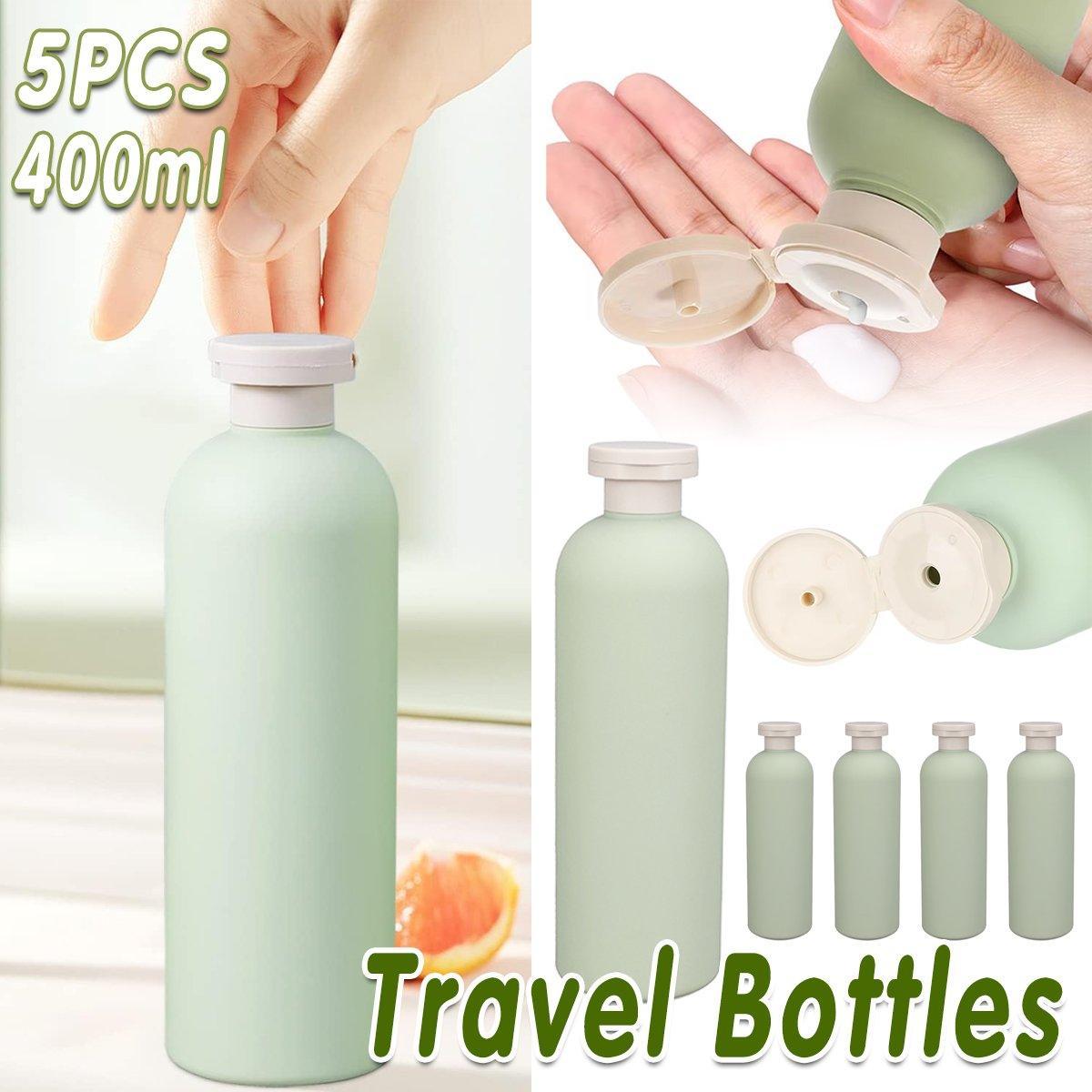 5PCS Green Squeeze Bottles Refillable Plastic Liquid Soap Lotion Travel Use
