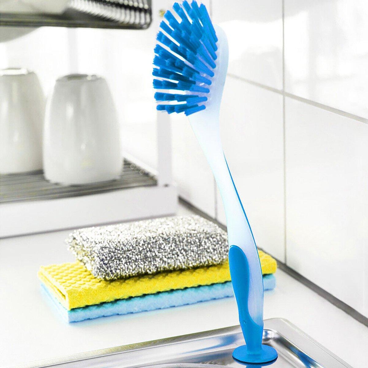 Multi Functional Long Handle Cleaning Brush Vertical Suction Kitchen Brush - Blue