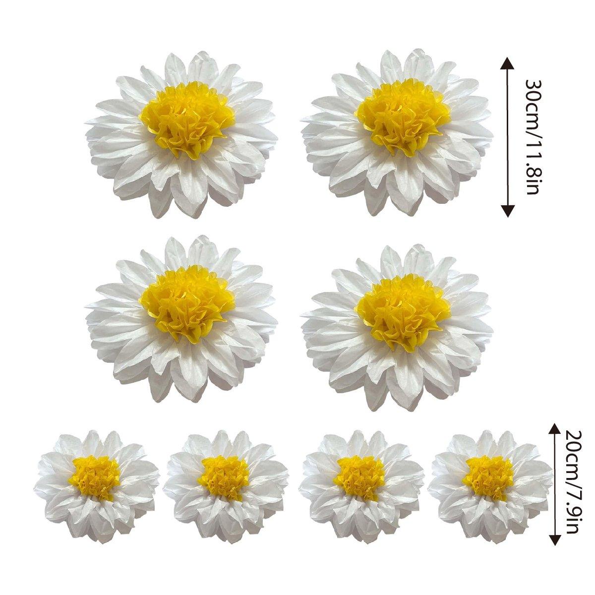 8PCS Sunflower Daisy Paper Flowers 20cm/30cm Wall Hanging Party Room Decoration