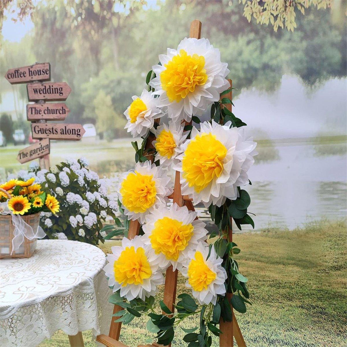 8PCS Sunflower Daisy Paper Flowers 20cm/30cm Wall Hanging Party Room Decoration