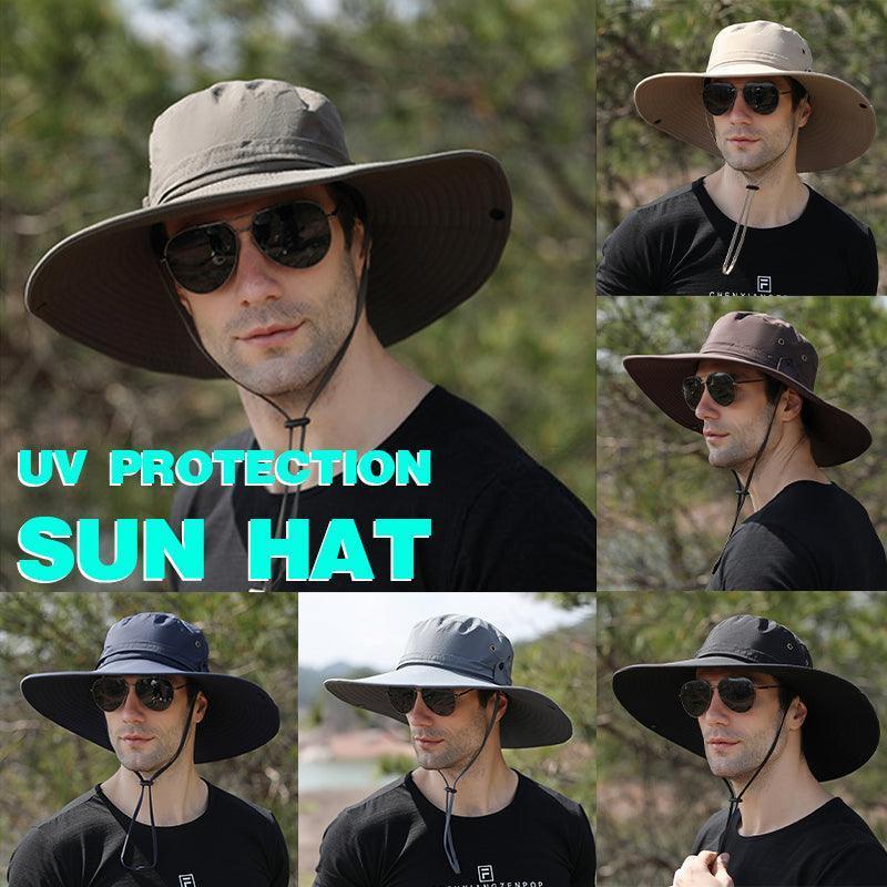 Outdoor Uv Protection Sun Hat Wide Brim Cap Quick-Drying Hat For Fishing Hiking - Black